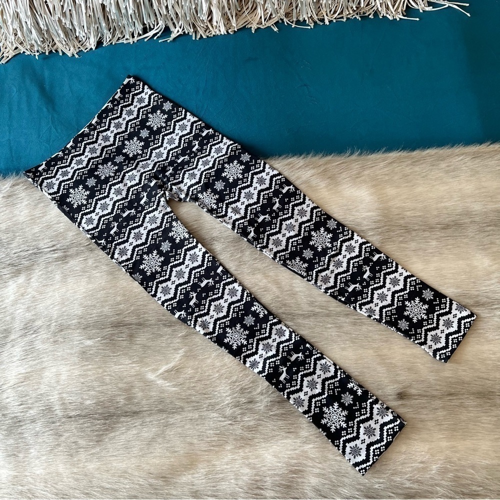 FLEECE LINED Reindeer Snowflake Insulated Leggings S M Warm Base Layer Stretch